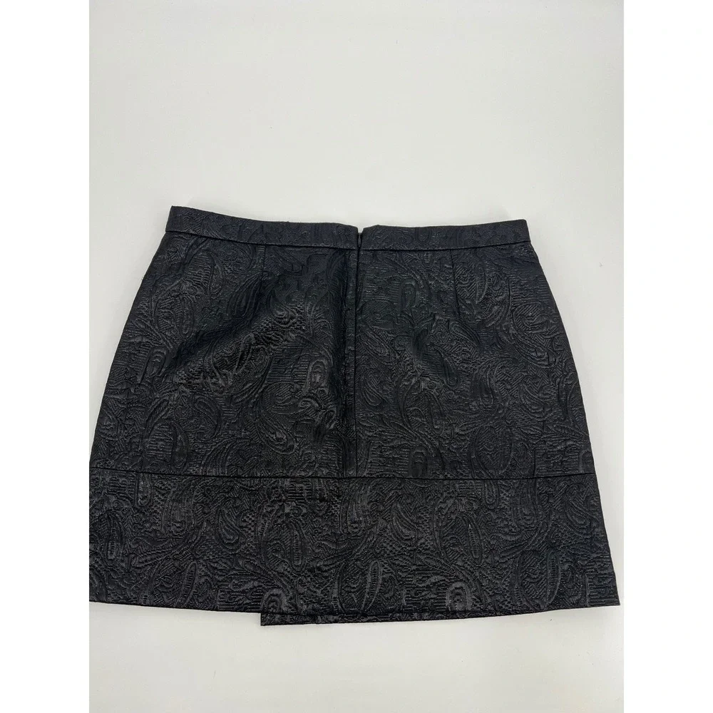 J.Crew Black Paisley Metallic Jacquard Faux Wrap Mini Skirt Size 10